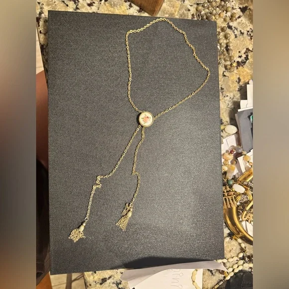 Vintage Floral Gold Tassel Pendant Lariat Necklace - Picture 3 of 7